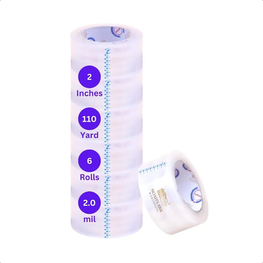 

Прозрачная упаковочная лента Noah's Ark Warehouse для перемещения и хранения доставки, 2 дюйма x 110 ярдов, 6 рулонов сменных насадок Ultra Str