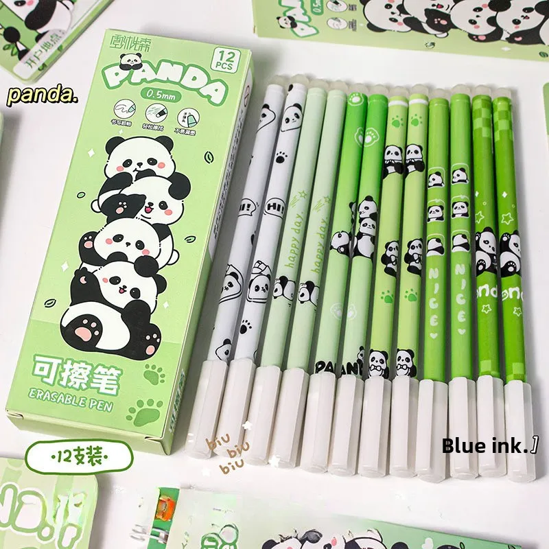 

12Pcs/Lot Cute Panda Erasable Neutral Pens 0.5mm Crystal Blue Ink Students Smooth Writing Easy Wipe Cartoon Capybara Gel Pen