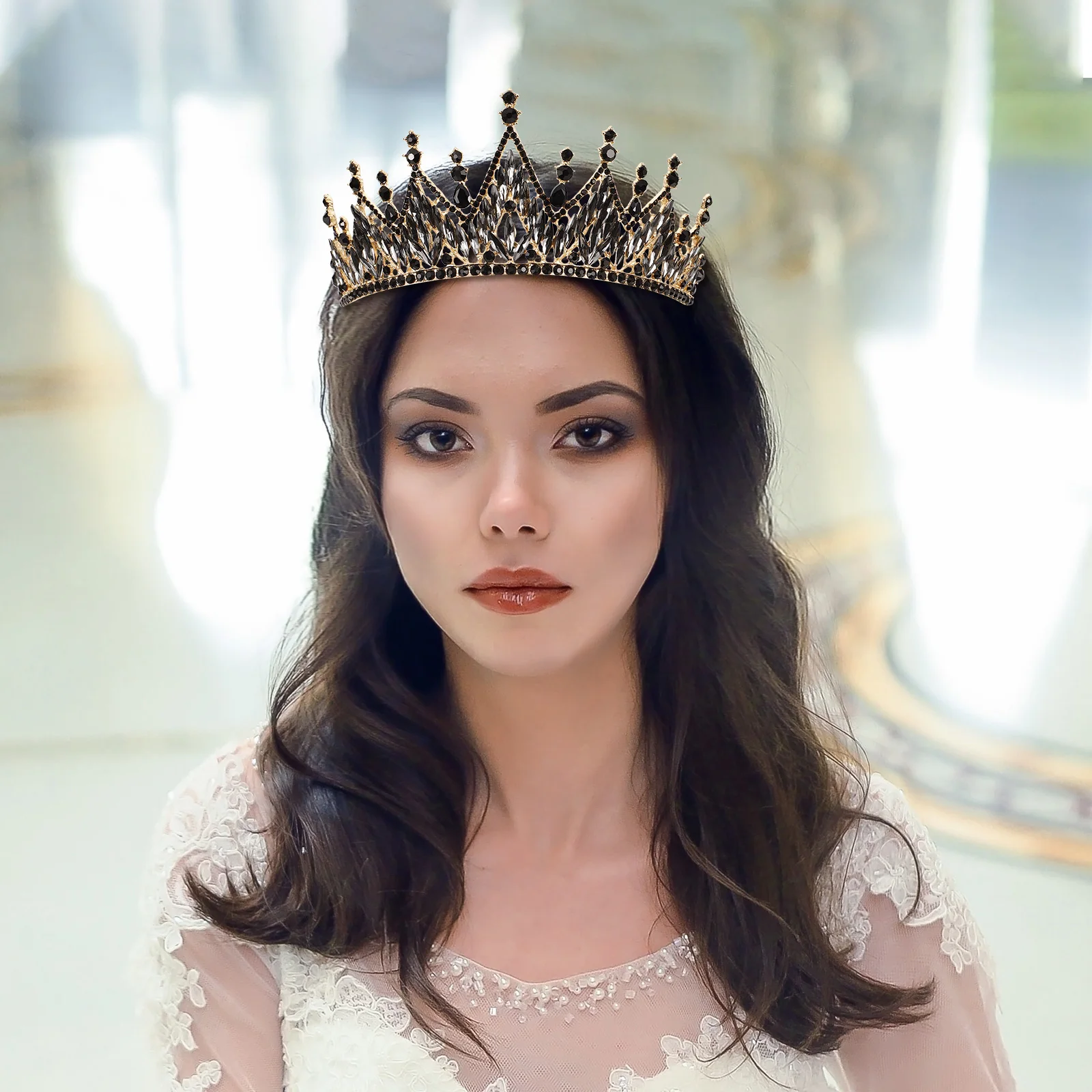 

Bridal Tiara Zirconia Crown Jewelry Adult Wedding Headdress Black Costume Tiara Gold Zirconia Crown Prom Homecoming