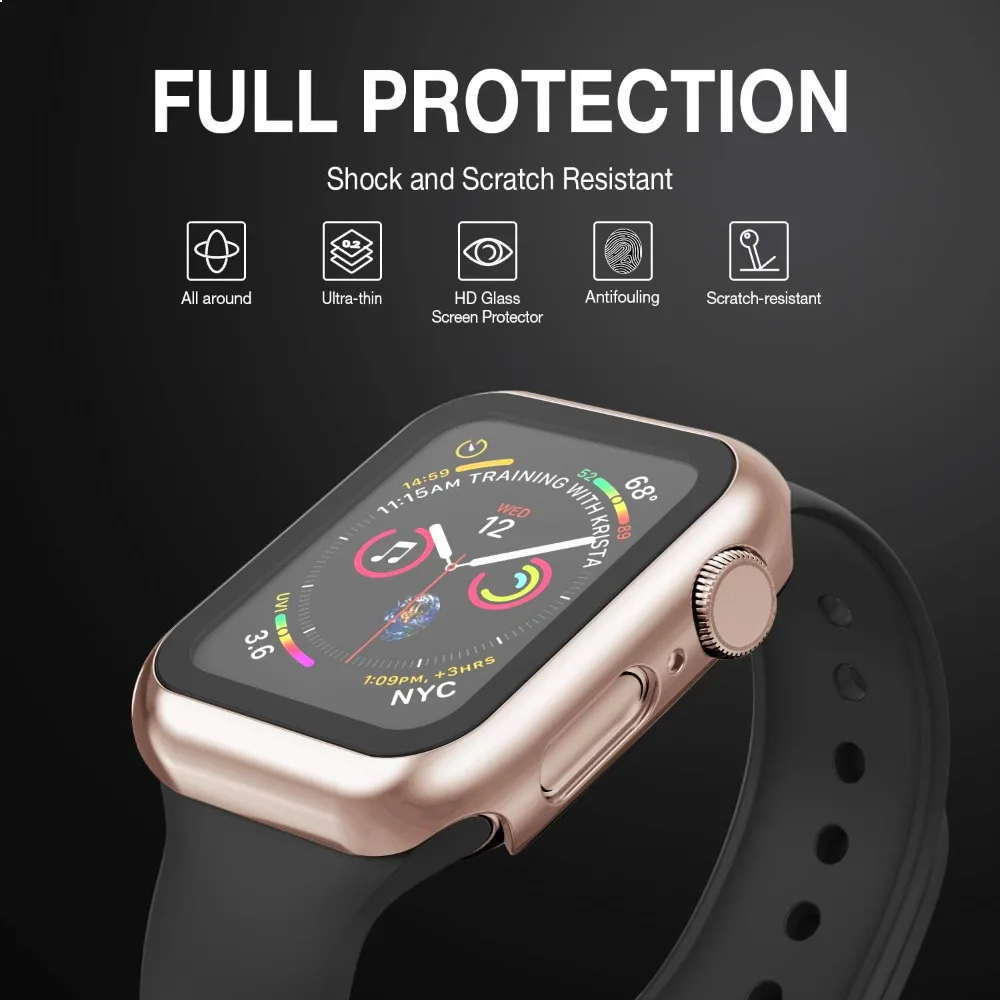 Case for Apple Watch 45mm 41mm 44mm 40mm 42mm Screen Protector Plated Cover+Glass 2 in1 Accessories iWatch Series 9 8 7 6 5 3 se