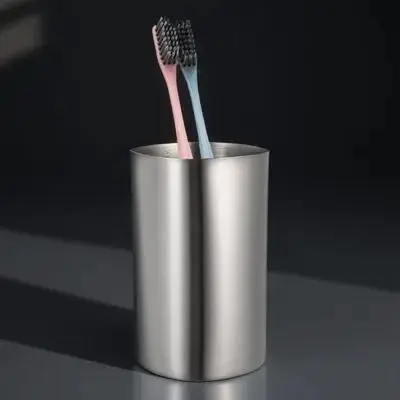 1 قطعة بهلوان معدني من الفولاذ المقاوم للصدأ فرشاة أسنان كوب خفيف الوزن وسهل التنظيف للحمام المنزلي كوب معدني القدح