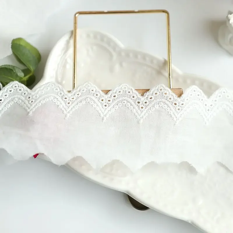 2 Yards Off white Beige Cotton Embroidered Lace Vintage Cloth Trim Wedding Dress DIY Sewing Lace Fabric Accessories