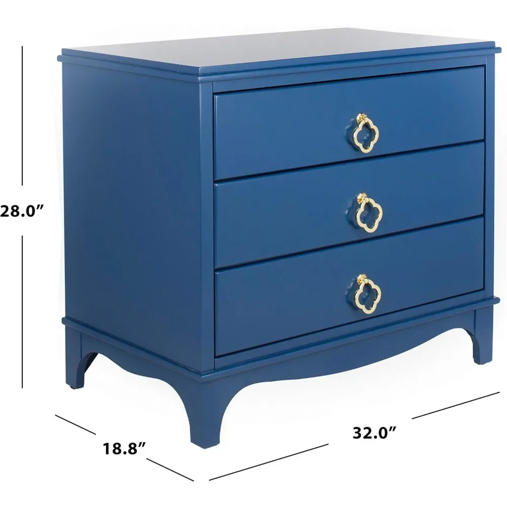 Collection Hannon 3 Drawer Contemporary Nightstand End Table in Navy and Brass - Stylish Storage Solution