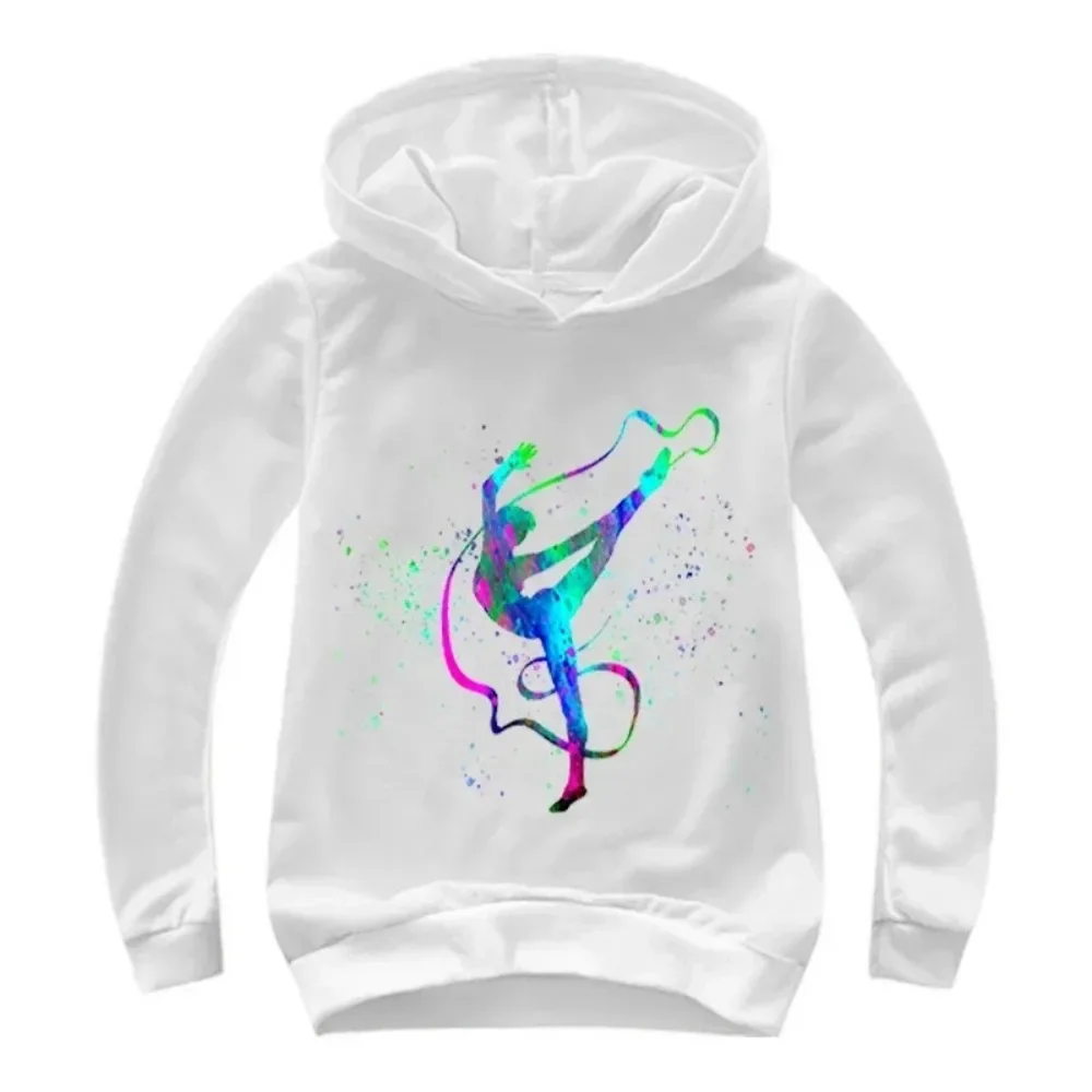 Watercolor Gymnastics Graphics Hoodie Children Spring Autumn Cartoon Hooded GYM Sweatshirts Boys Pullover Tracksuits Girls Tops