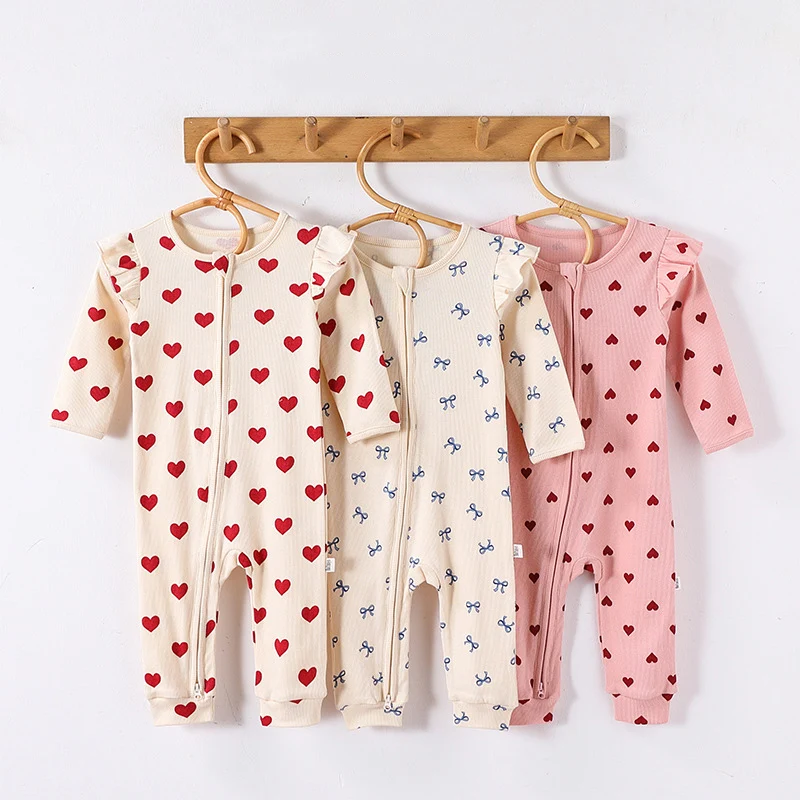 0-24M Newborn Kid Baby Girl Romper 100% Cotton Autumn Winter Clothes Long Sleeve Heart Print Jumpsuit Cute Princess Outfit