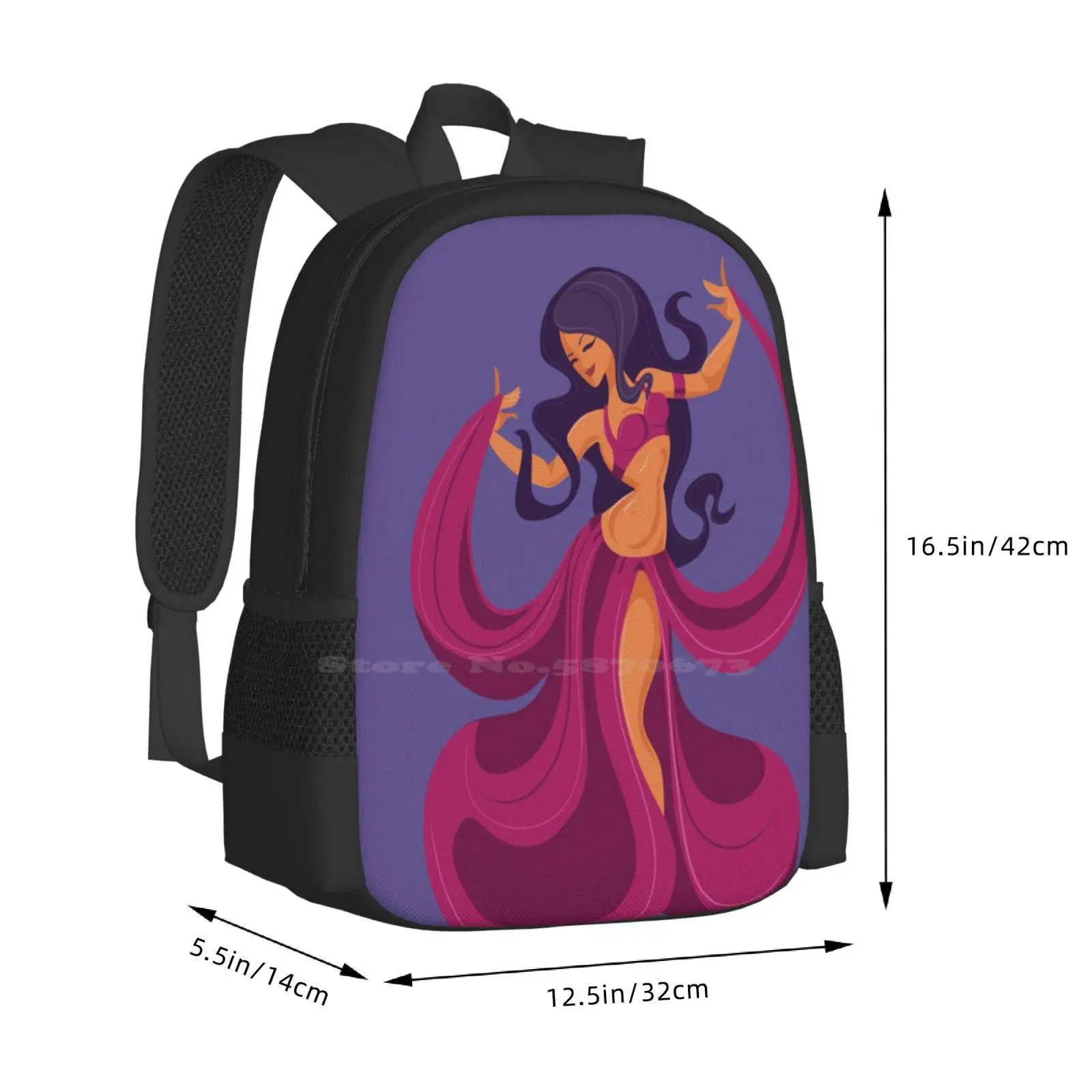 Scheherazade Fab Dreamlike Dance Pattern Design Bagpack School Bags Scheherazade Eastern Curvy Belly Dancer Dancing Cartoon Up