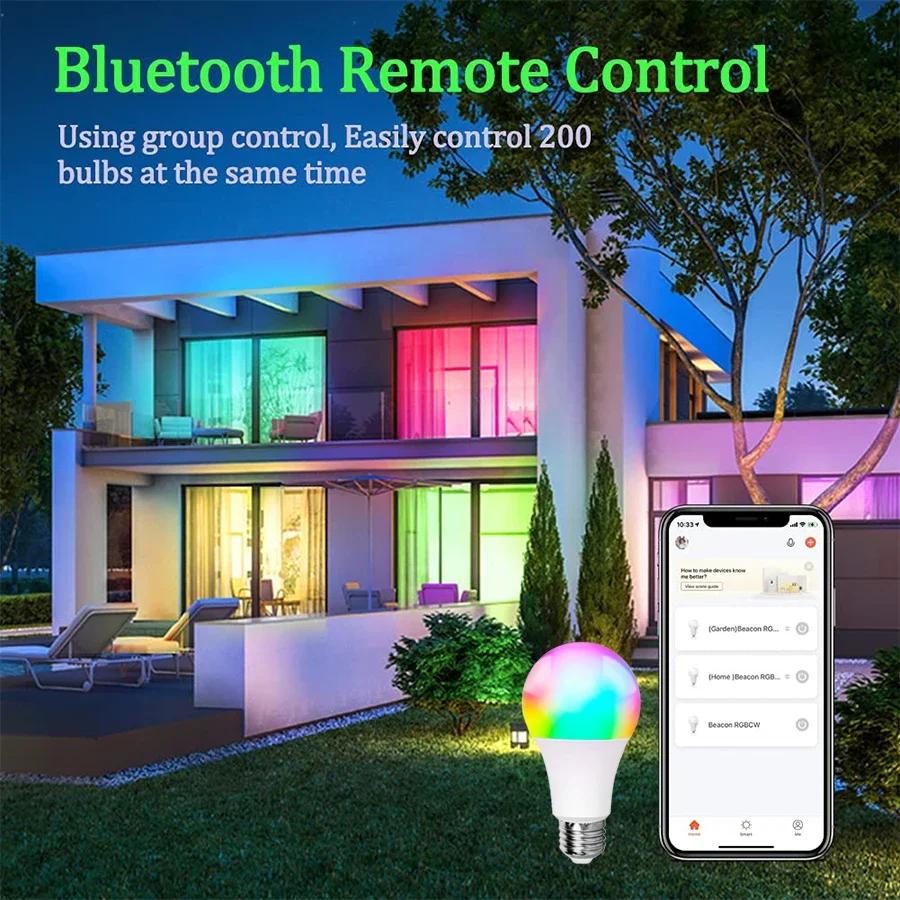 1/2/3 Stuks Tuya Bluetooth Led Slimme Lamp 15W E27 App Controle Dimbaar Led Rgb Gloeilamp Home Slaapkamer Kerstfeest Decor