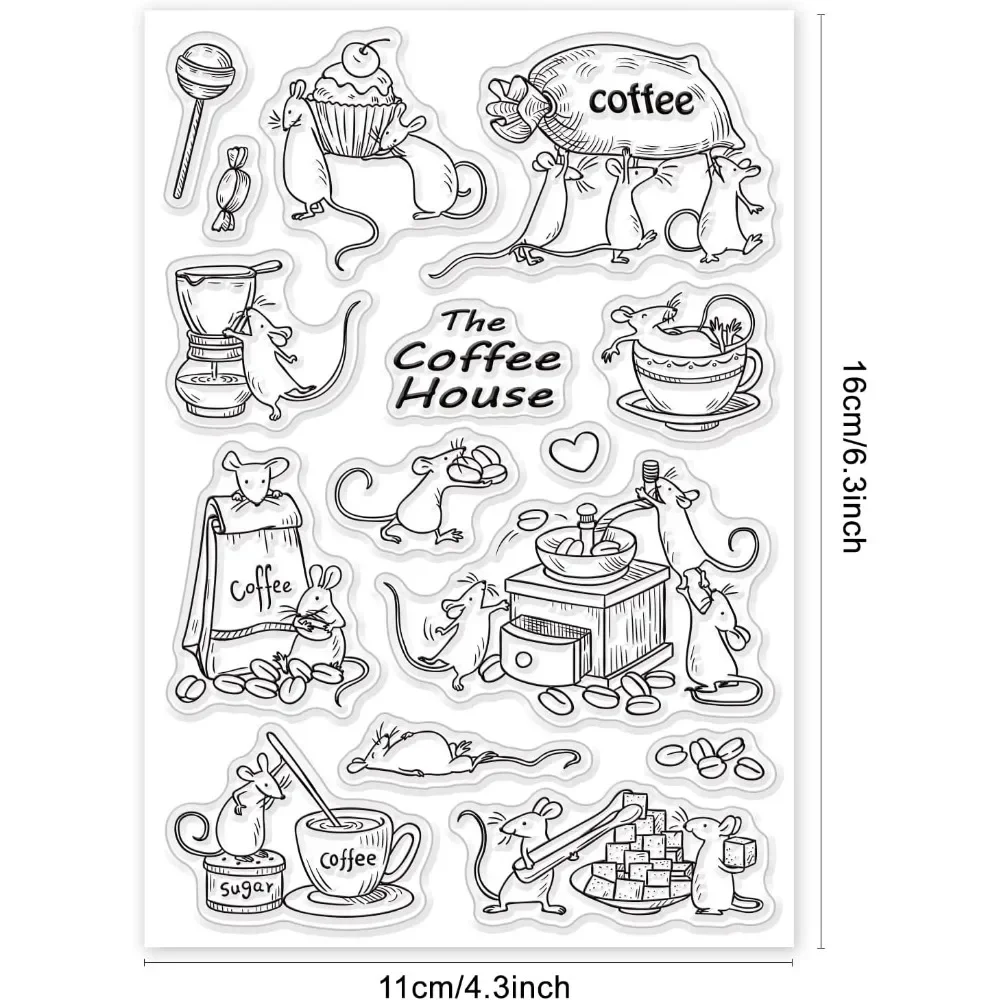 Animal Coffee Clear Stamps Coffee Machine Silicone Stamps Transparent Rubber Seal Stamps for Card Making DIY Scrapbooking