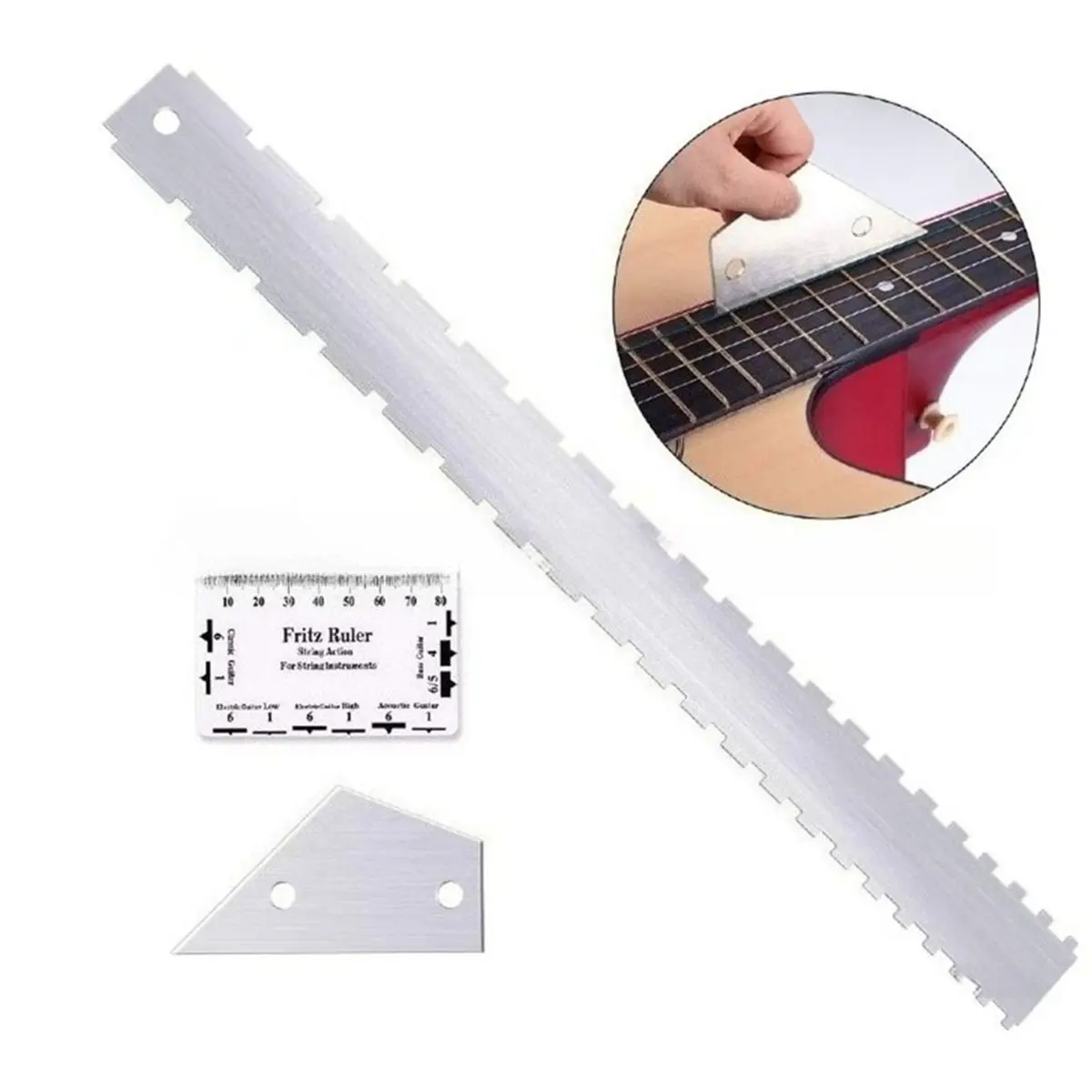 (AD12) 3 in 1 Guitar Neck Notched Straight Edge Ruler Luthiers Tool Double-Sided Notch on the Ruler Measuring Tool