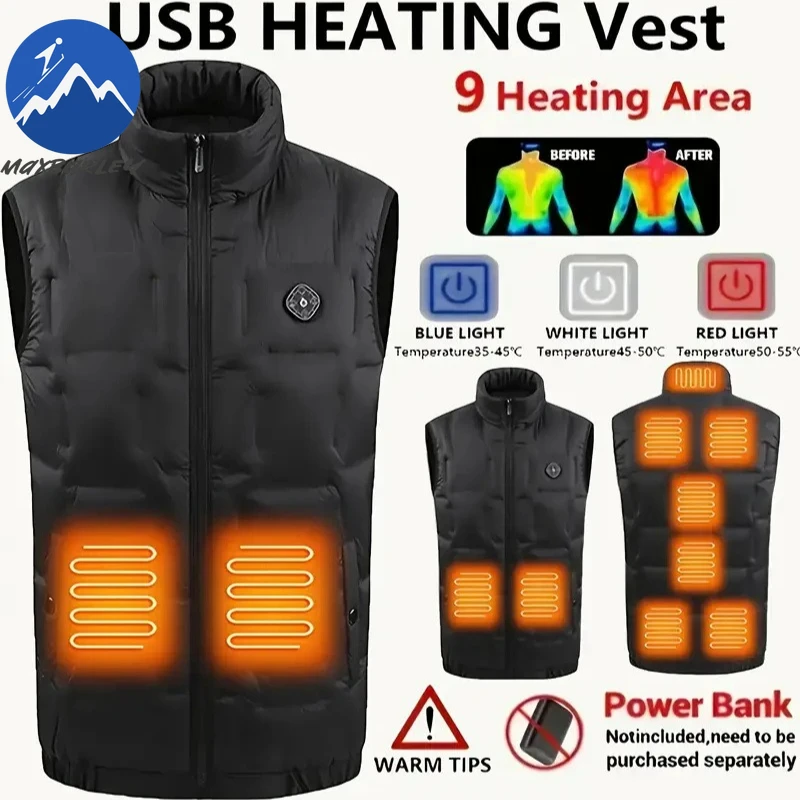 

Maxbarley 9 Areas Heated Vest Men Women USB Electric Heated Jacket Winter Smart Heating Clothes Working Thick Sleeveless Coat