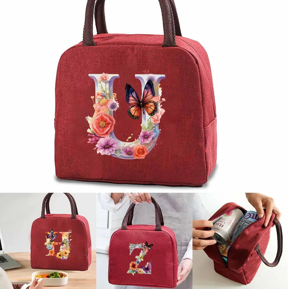 

Lunch Bag Insulated Cooler Bag Food Picnic Storage Handbag Butterfly Letter Pattern Portable Thermal Tote for Women Girl Kids