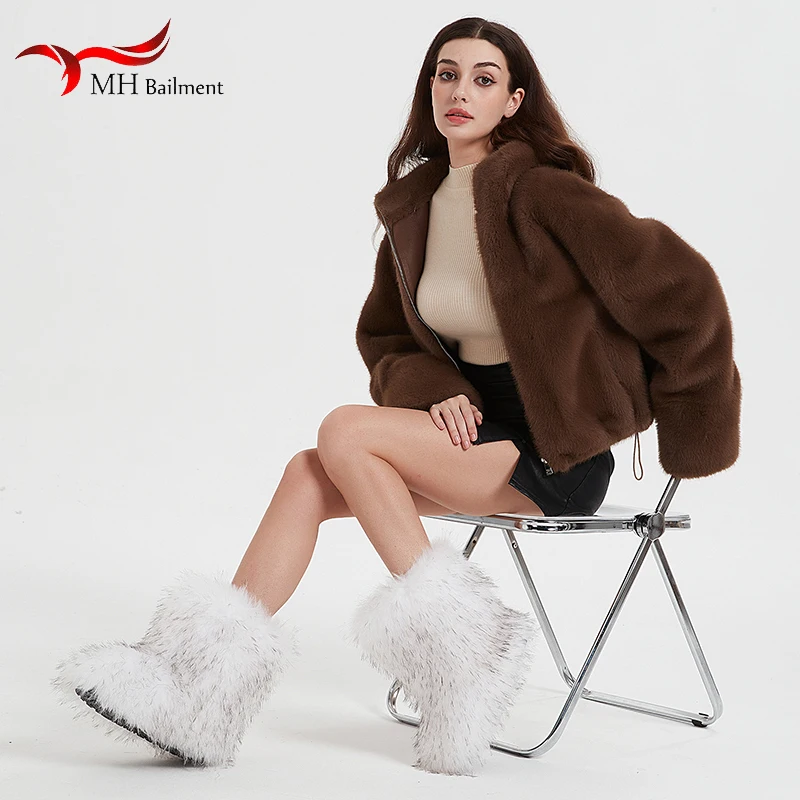 Women\'s Winter Fluffy Faux Fox Fur Boots Luxury Plush Warm Snow Shoes New Fashion Platforms Bottes Big Size 36-44