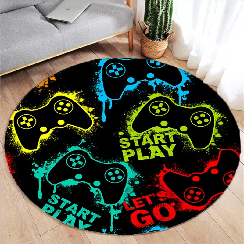 Gaming Console Round Rug Non-Slip Floor Mat for Home Office Living Room Bedroom Machine Washable Round Carpet for Gamers Decor