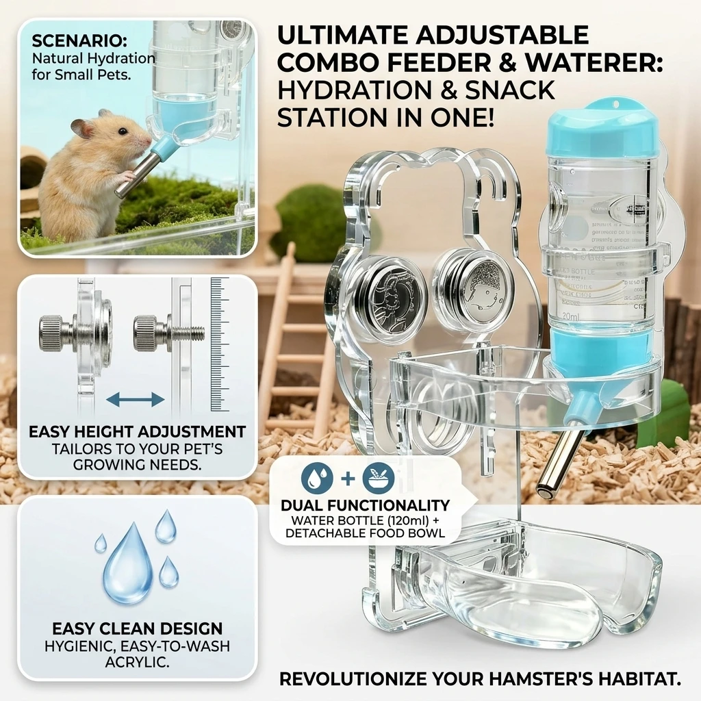 Magnetic Hamster Water Bottle Holder Clear Acrylic Automatic Drinker Dispenser Stand Small Pet Cage Feeding Accessories