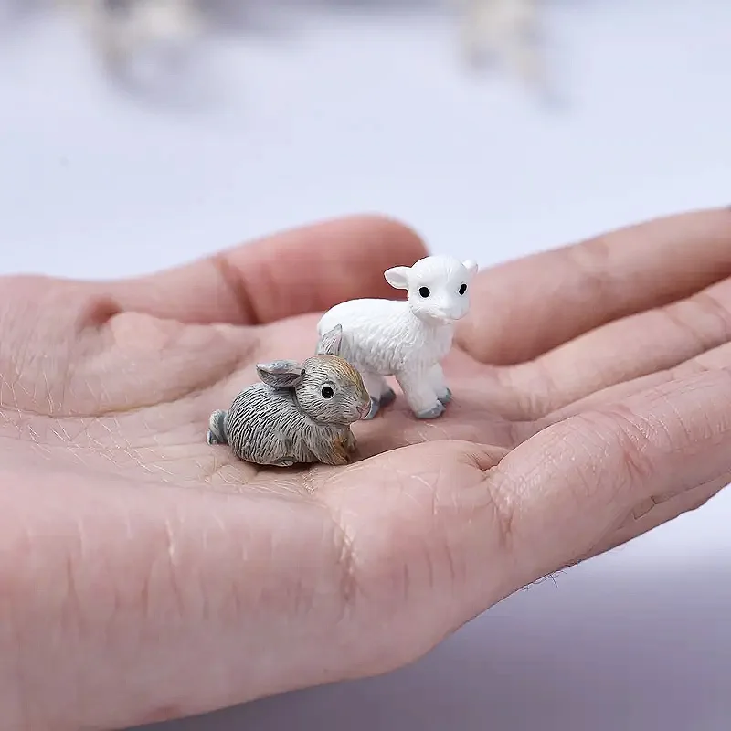 Juego de 5 miniaturas de conejos de resina, figuritas de animales de oveja, suministros de jardín de hadas, terrario de plantas en maceta, accesorio artesanal DIY