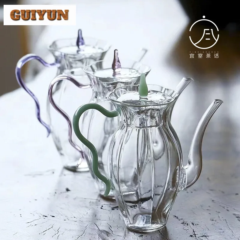 260ml Handmade Glass High-temperature Resistant Teapot Side Handle Single Pot Tea Water Separation Small Infusions Kettle Gifts