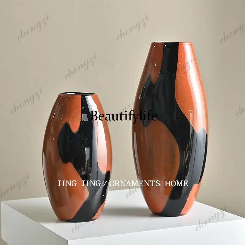 Creative art flat orange glass flower ware bedroom bedside table decorative abstract vase