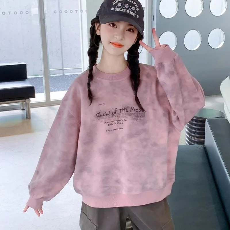 

Big Girls' 2025 New Spring Autumn Loose Fit Casual Long Sleeve Crewneck Sweatshirt