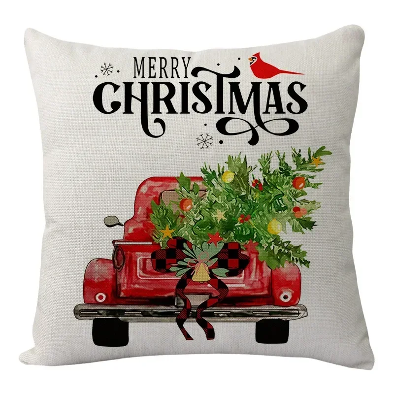 xgnvpy Linen Christmas Pillowcase 45x45cm Throw Cover Winter Home Decorations Tree Deer Sofa Cushion Case Merry Festival Holiday