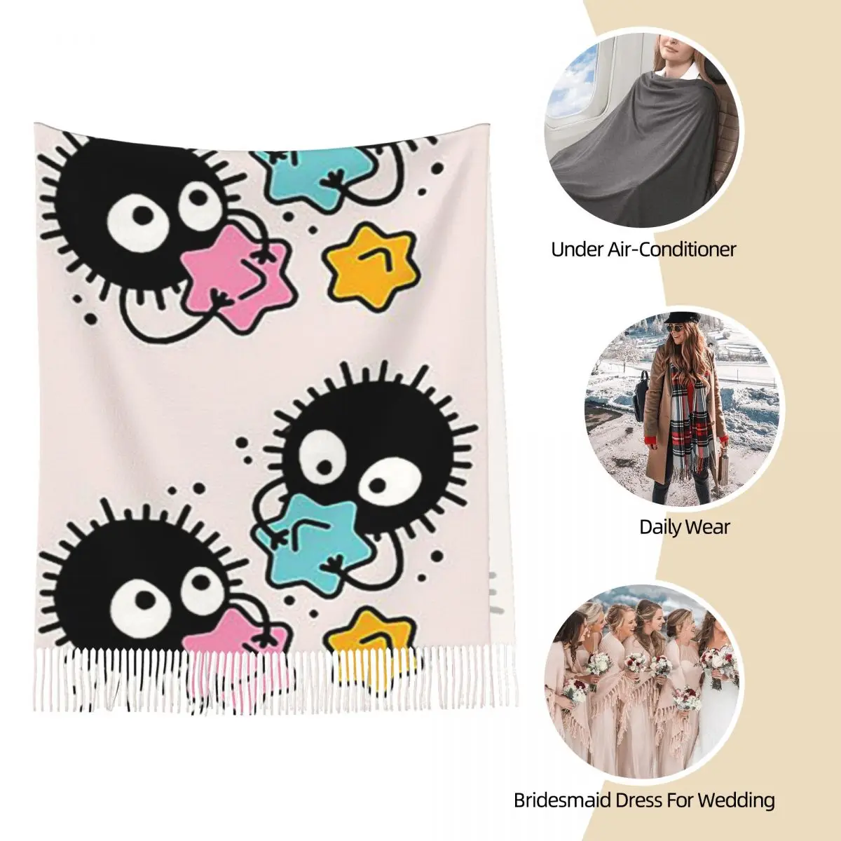 Soot Studio Ghibli sciarpa nappa sciarpe donna morbido caldo scialli e impacchi lungo autunno inverno scialle Wrap