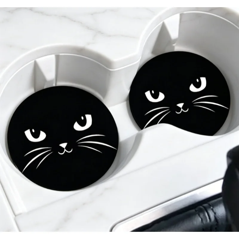 2Pcs Cute Cat Car Water Cup Pad Holders Non-slip Rubber Mat for Bottle Holder Insert Coaster Auto Interior Anti-skid Cup Holders