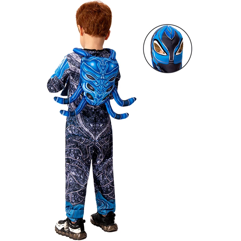 Unisex Child Blue Super Insect Jumpsuit Mask Backpack Full Set Boys Beetle Halloween Costume