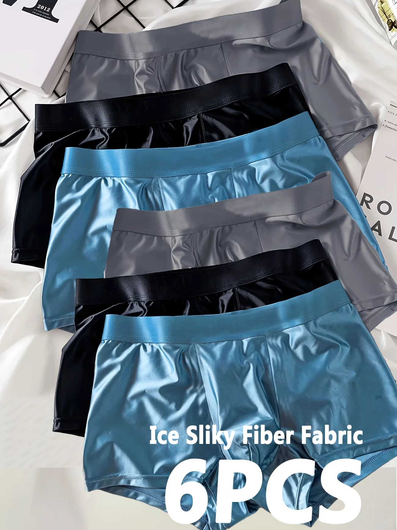 6pcs Luxury Ice Silk Satin Boxer Shorts Summer Cool Solid Color Thin Men's Underwear Breathable and Comfortable Men's Flat Pants