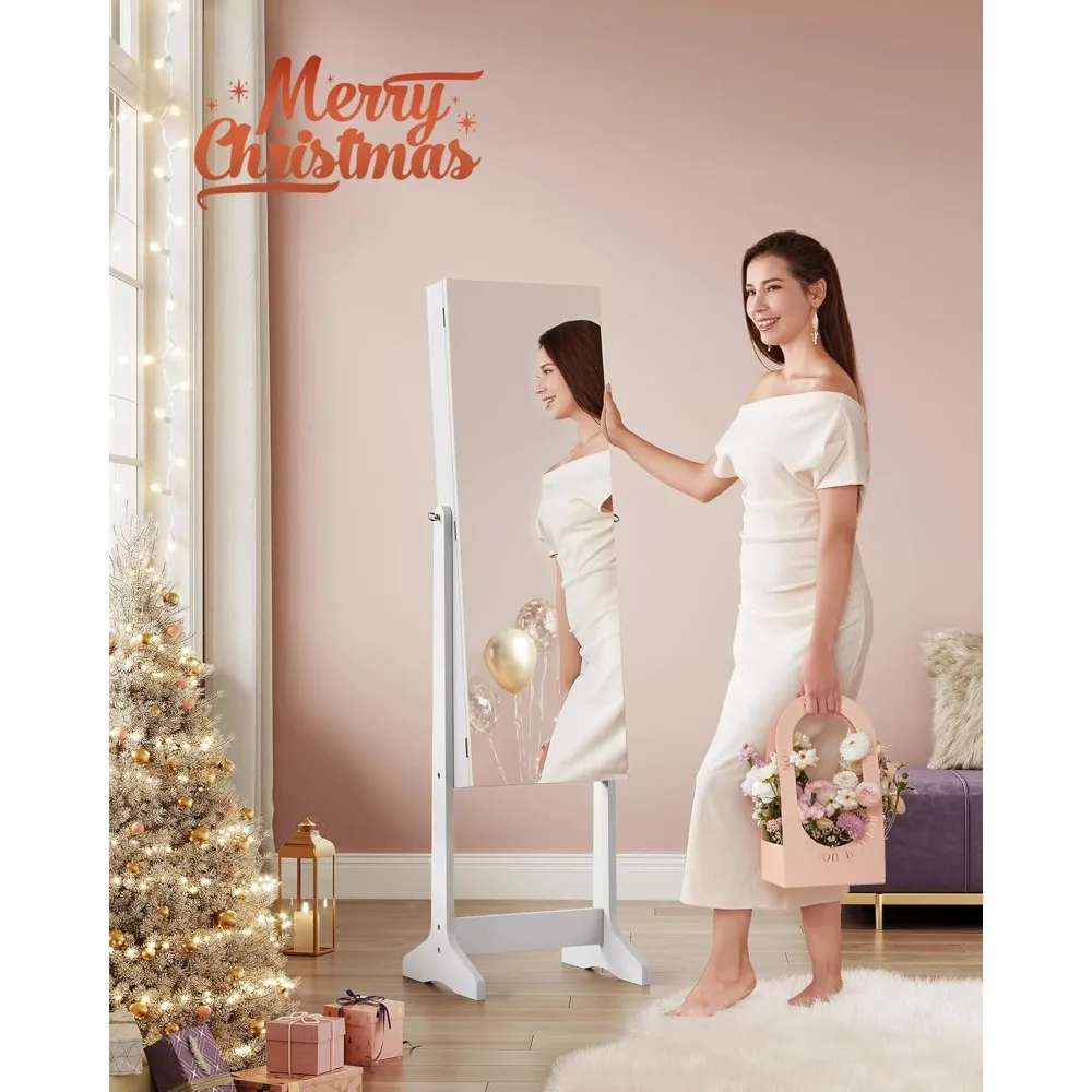 

Mirror Jewelry Cabinet Standing Armoire Organizer, Jewelry Storage with Full-Length Frameless LED Lights, Built-in Make