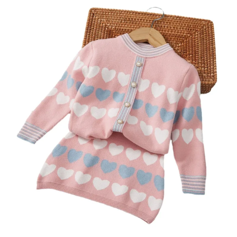 Girls Clothes Set Long Sleeve Kids Sweaters Kids Wear Knitted Cardigan and Skirt New Clothing Suit for Children Baby Girl Sets