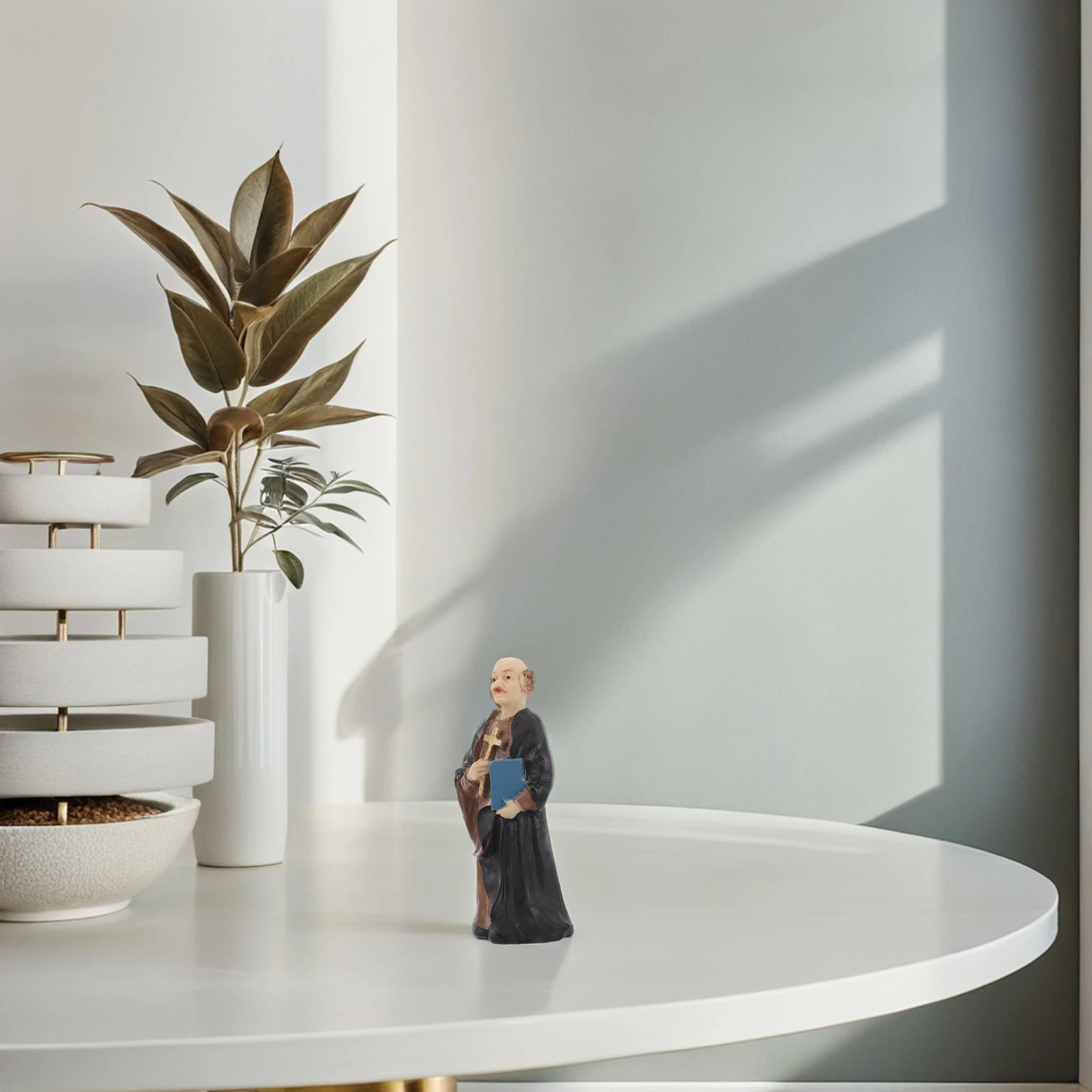 

Religious Priest Sculpture Resin Miniature Priest Sculpture Desktop Ornament Sand Table Landscape Decor Jesus Catholic