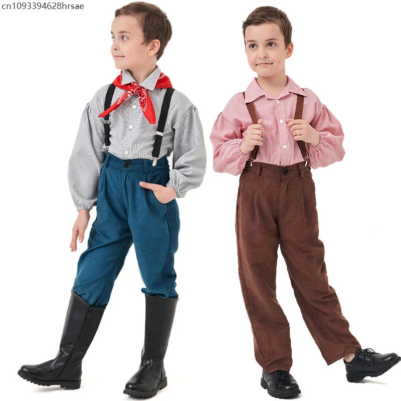 

Kids Pink Villager Boys Little House on the Prairie Cosplay Child's Blue Pioneer Boy Costume