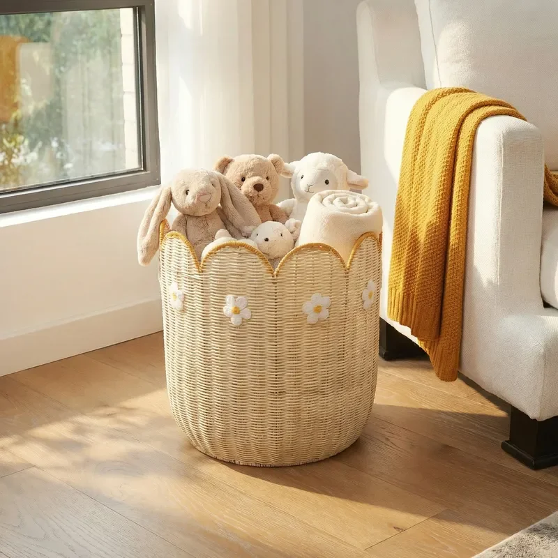 Woven Rattan Laundry Basket Large Capacity Clothes Hamper for Bedroom Bathroom Toy Storage Organizer Natural Handmade Home