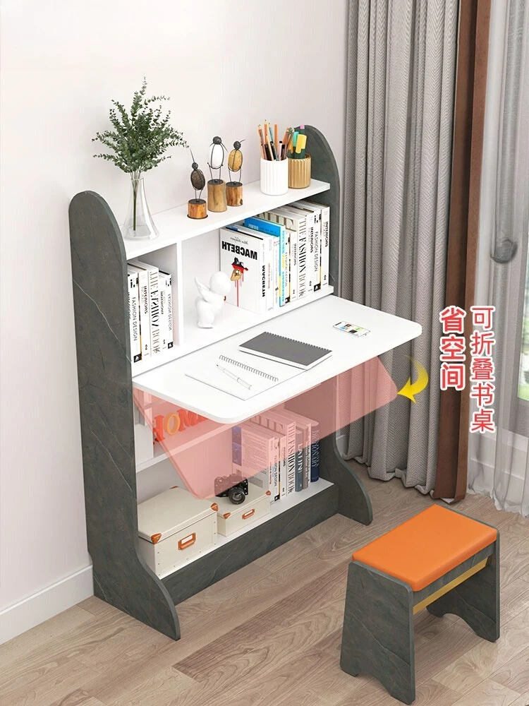 

Retractable folding desk bookcase integrated movable bedside bedside small apartment children's study table writing desk