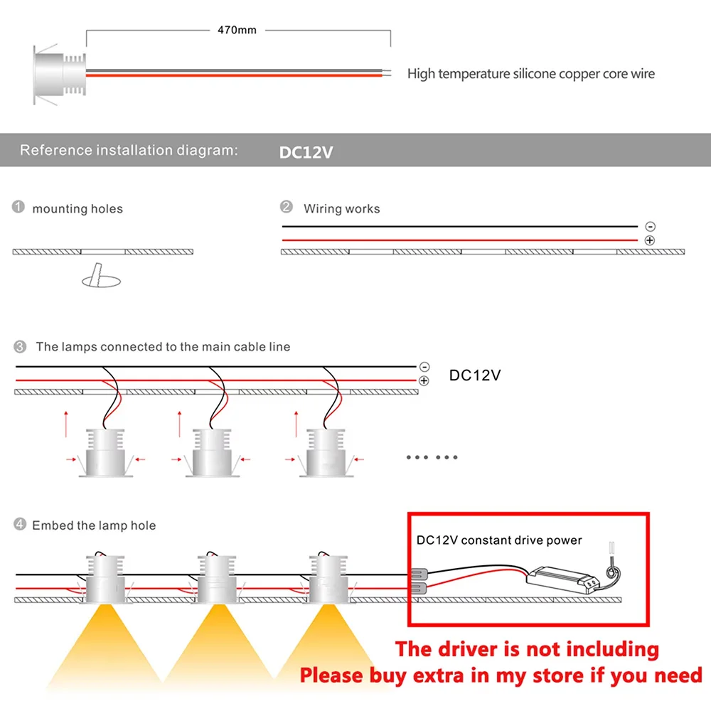 10PCS 0.5W LED Mini Spot Lights ,Show Lamps for Cabinet,Stairs,Home Lighting,DC12V Cutout 10mm, Ultra Small Recessed Downlight