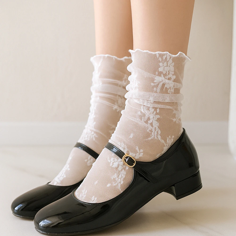 المرأة Harajuku السيدات تنفس شفافة الأزهار الدانتيل الجوارب الحلو شبكة جوارب شبكية لينة جوارب بأشكال مضحكة الجوارب سوكس