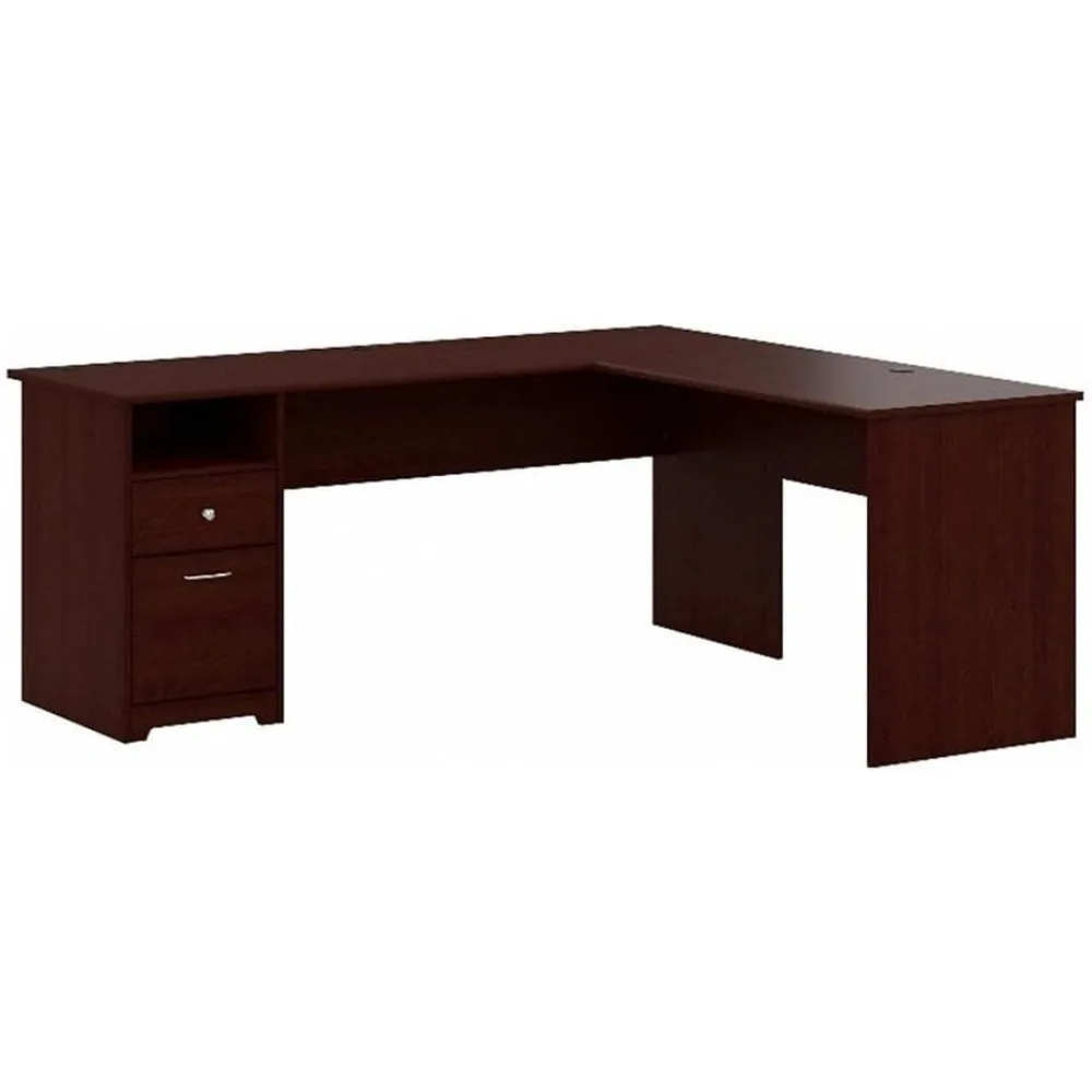 

72W L Shaped Computer Desk with Drawers in Harvest Cherry
