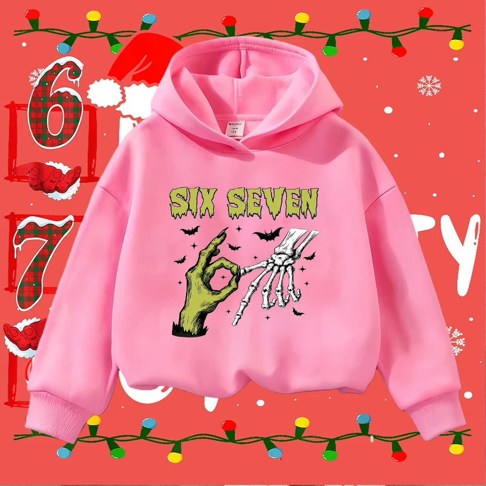 Sudadera navideña para niños 67 monstruo esqueleto estampado a mano niños pequeños niñas Casual manga larga Halloween Navidad jersey Top