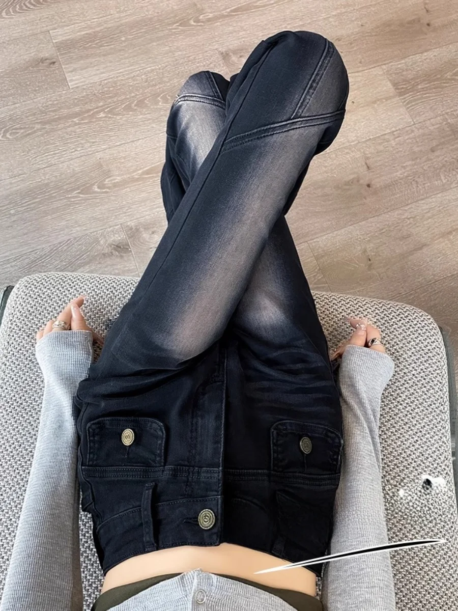 

Джинсы-колокольчики с высокой талией в американском стиле ретро, женские весенне-осенние дизайнерские утягивающие брюки-копыта больших размеров