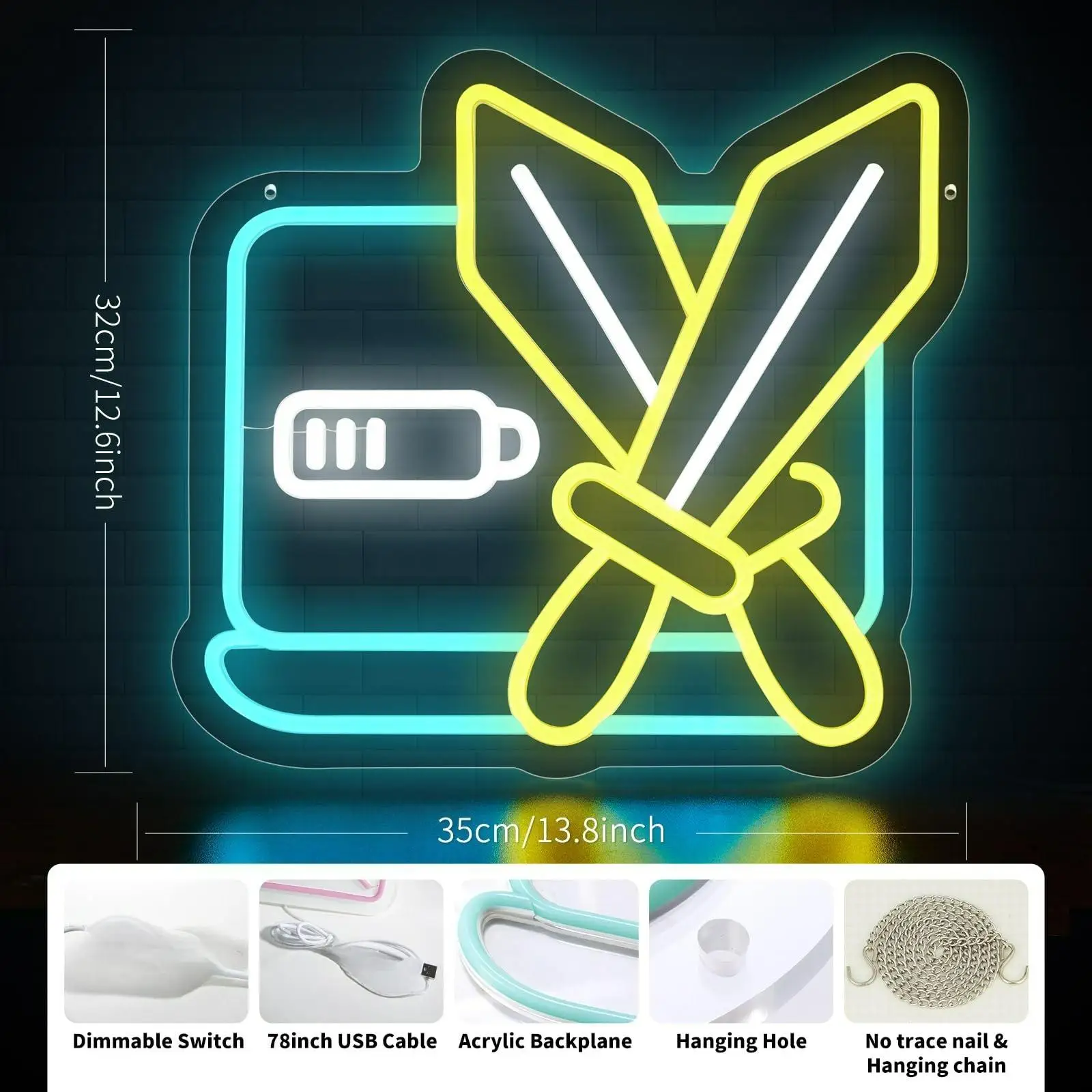 النيون لتزيين الحائط ألعاب ضوء النيون للرجل الكهف عبرت السيوف تسجيل لغرفة الألعاب غرفة نوم بار ديكور زينة الحفلات