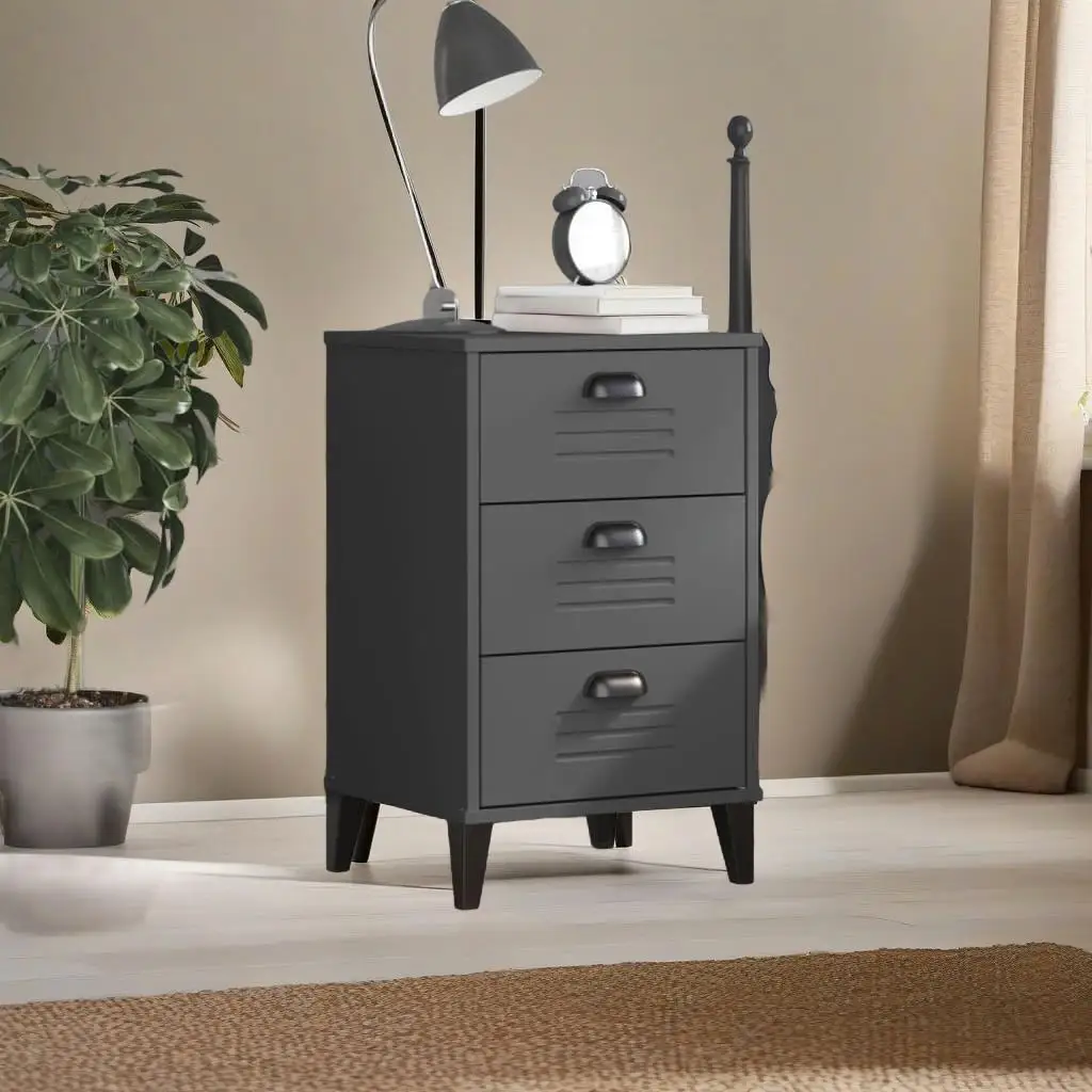 

VIKEN Anthracite Gray Bedside Cabinet - Stylish Engineered Wood Nightstand for Bedroom Storage