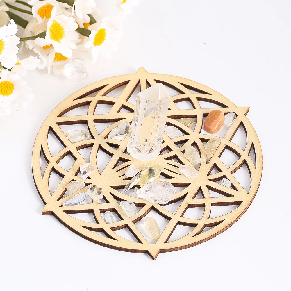 10CM Log Hexagonal Round Hollow Coaster Crystal Display Base Yoga Meditation Mat Energy Carving Board Witchcraft Ritual Supplies