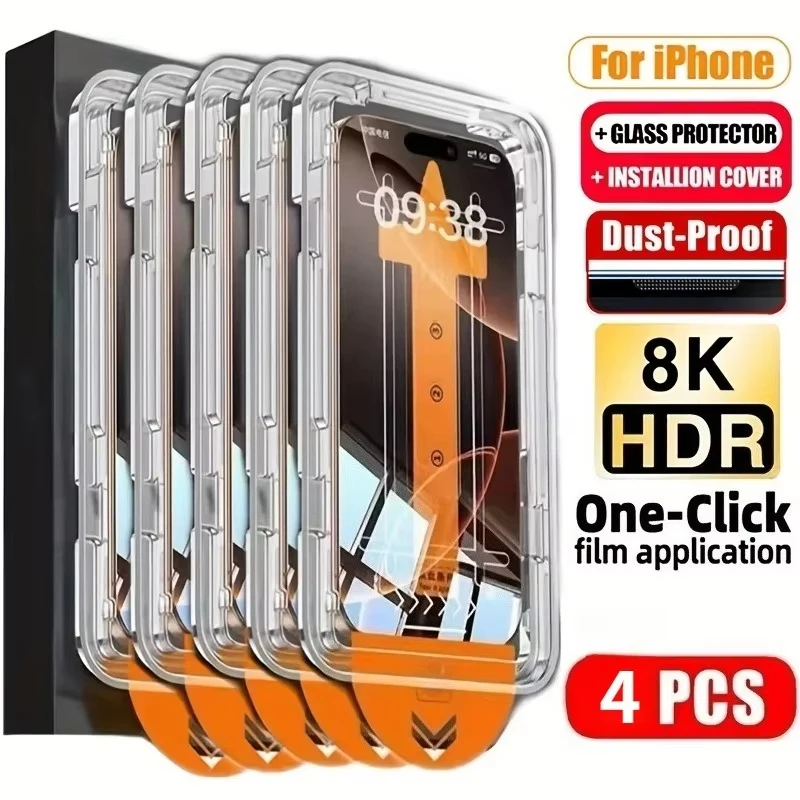 

4 шт. закаленное стекло высокой четкости 8K для iPhone 17 Air 16 15 14 13 12 11 Pro Max X XS XR 7 8 Plus Защитные защитные пленки для экрана