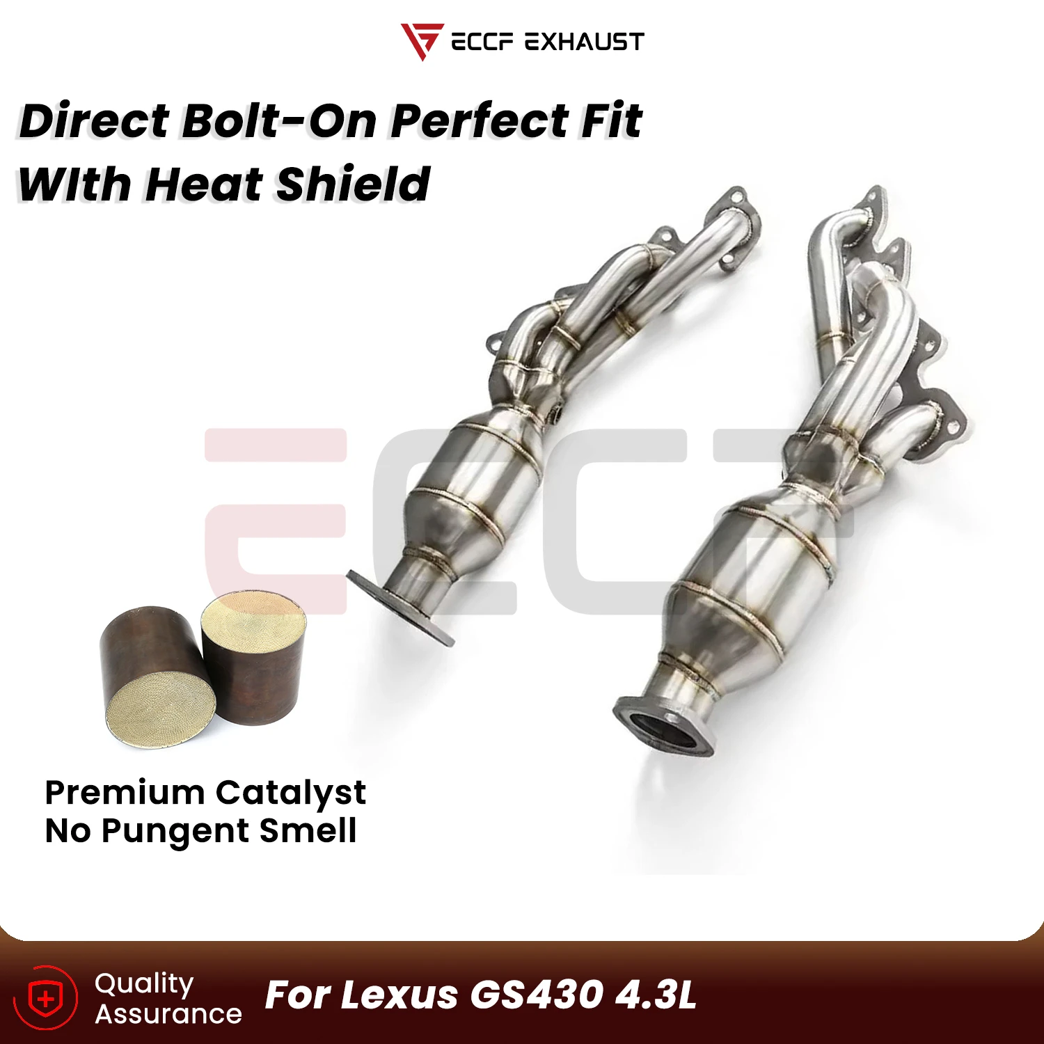 ECCF Sporty Stainless Steel Headers For Lexus GS430 4.3L Plug and Play Aggressive Exhaust Sound Performance Upgrade