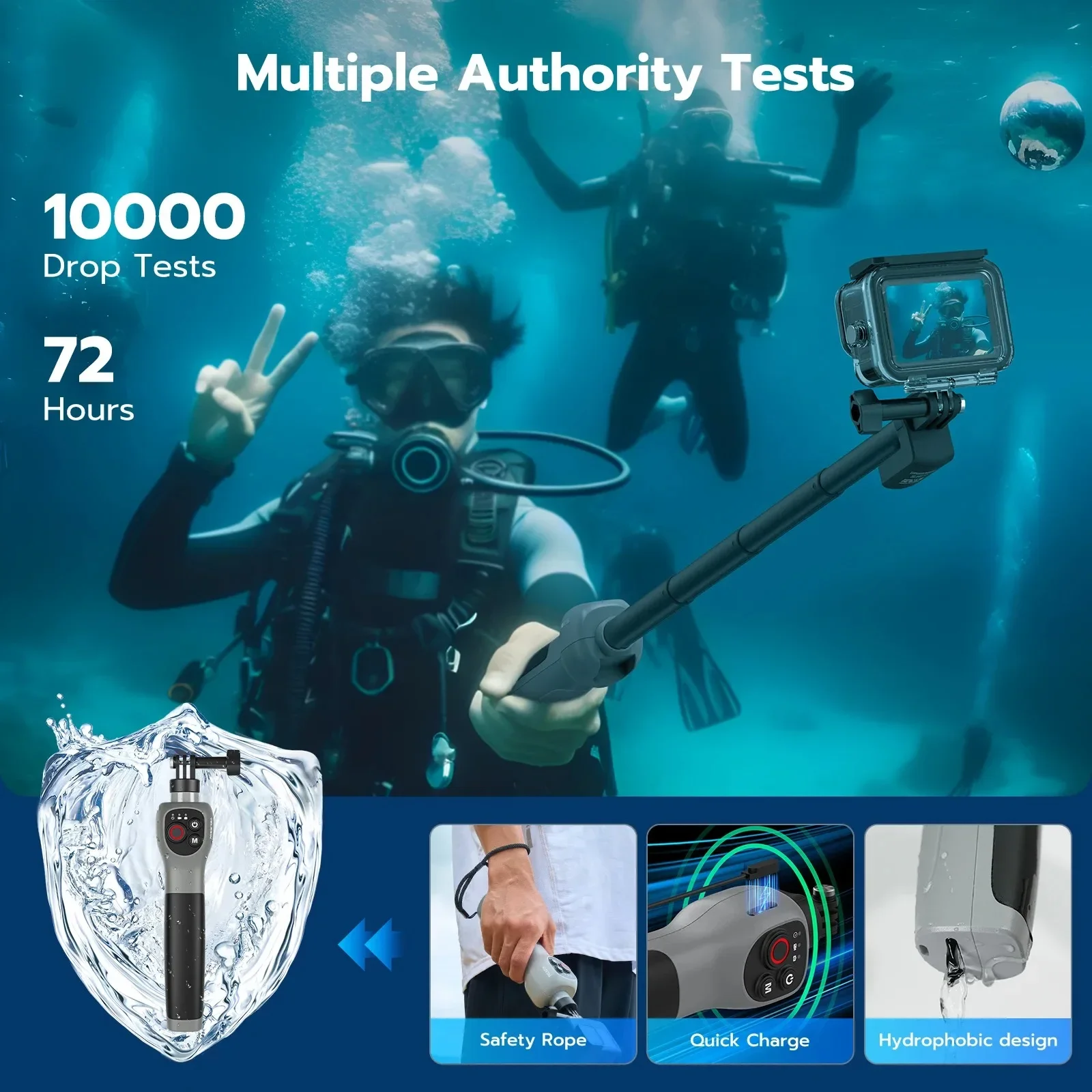TELESIN Underwater Extendable Selfie Stick Wireless Remote Control for Gopro Hero 13 12 11 10 9 8 Black Gopro Accessories
