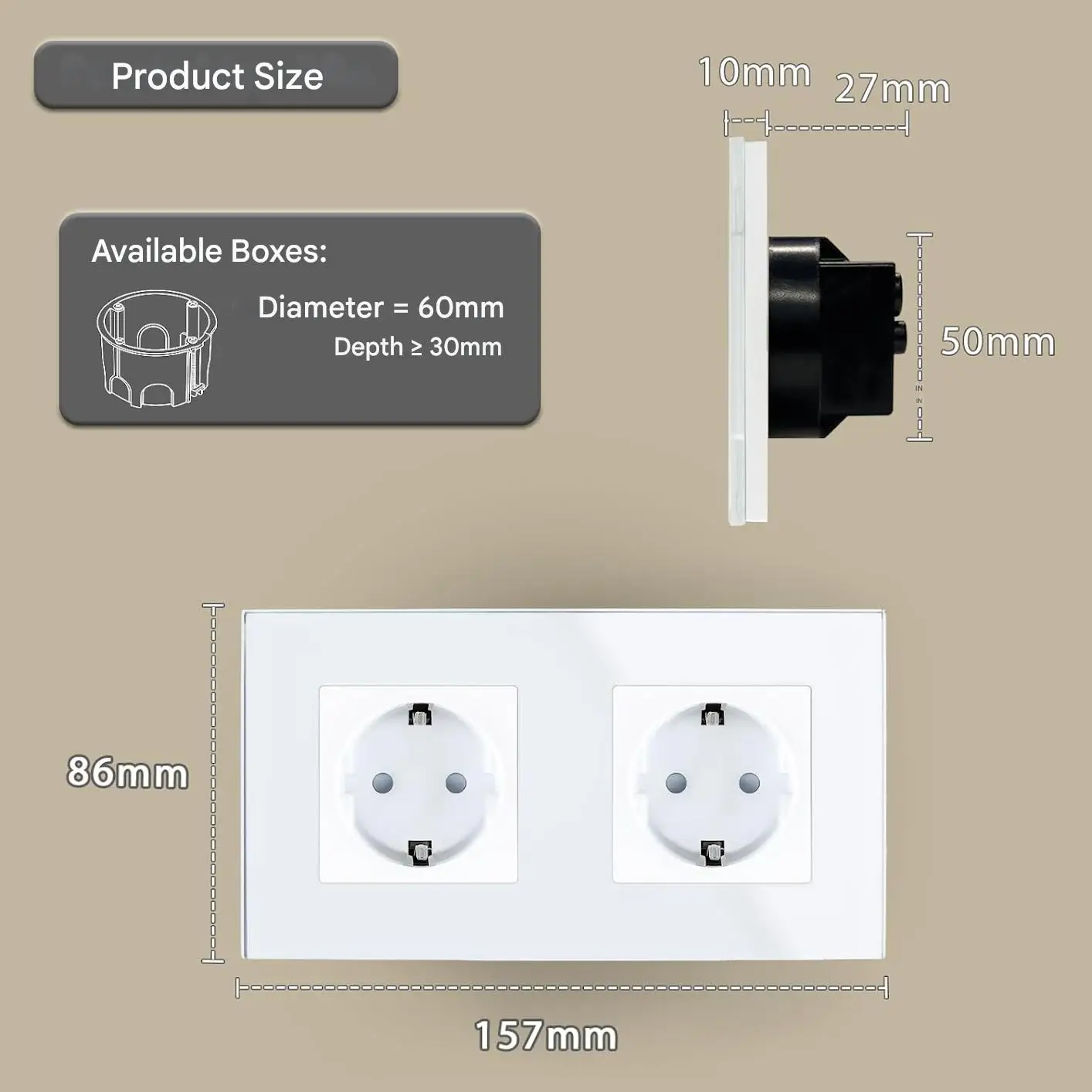 UBARO  EU  Socket Wall Socket Tempered Glass Panel 16A Safety Child Lock Power Outlet With Iron Bracket 157*86mm