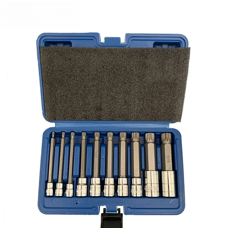 

10pcs 1/4 3/8 1/2 Inch Spline Wrench Head Impact 12 Point Teype Socket Set Ratchet Spanner Torx Screwdriver Bits Kit