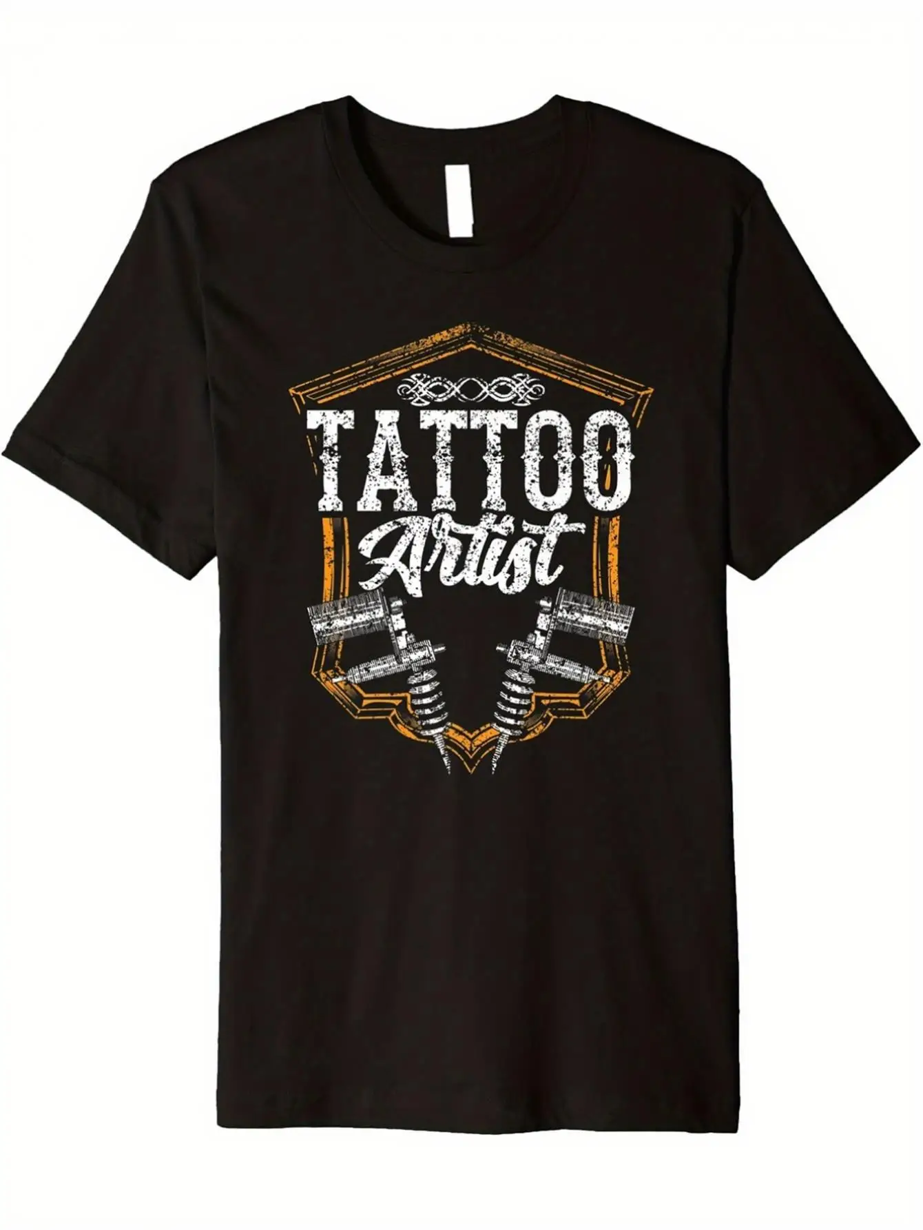 Tattoo Artist T-Shirt - Tattoo Machine  Tattooed Figure Design with Artist NameLogo Print, Loose Fit Short Sleeve  Tee Suitable for Tattoo Studio Apparel, All-Season Wear for Aspiring Tattooists  Body Piercers
