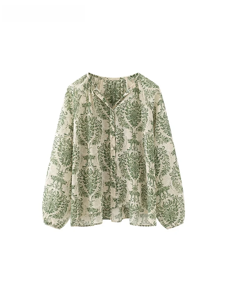 

La Chapelle Casual een Long Sve irt Women's Vintage Print V-Ne Button-Up Loose Fit Spring New Sle Faion Ladies' ...