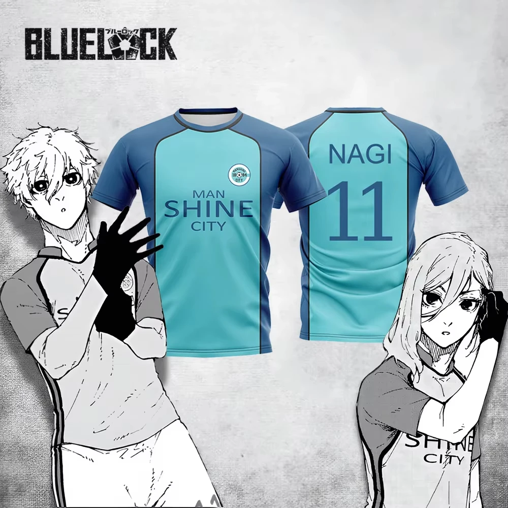 Blue Lock NAGI Man Shine City Japanese Anime Cosplay Football Uniform Breathable Sports 3d T-shirt Hyoma Chigiri Tops Unisex