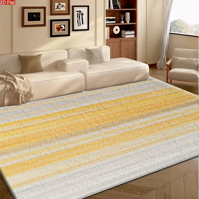 Warm Yellow Gradient Horizontal Stripe Carpet Flooring Minimalist Large Area Rug for Living Room Bedroom Indoor Home Ornament